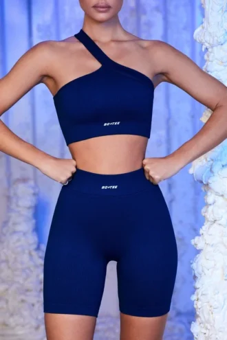 Pantaloni scurți de ciclism cu nervuri, culoare bleumarin