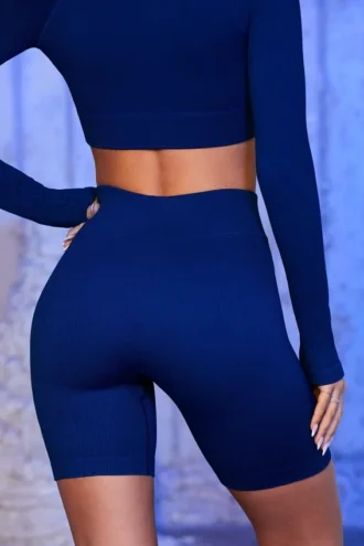 Pantaloni scurți de ciclism cu nervuri, culoare bleumarin