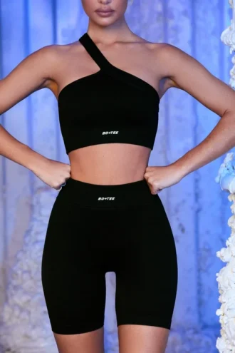 Pantaloni scurți de ciclism cu nervuri, negri