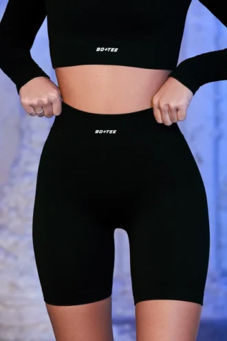 Pantaloni scurți de ciclism cu nervuri, negri