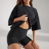 Pantaloni scurți de ciclism din bumbac moale, negri Pantaloni scurți de ciclism din bumbac moale, negri