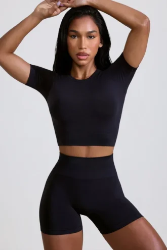 Pantaloni scurți Define Luxe cu talie înaltă, negru