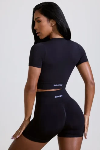 Pantaloni scurți Define Luxe cu talie înaltă, negru