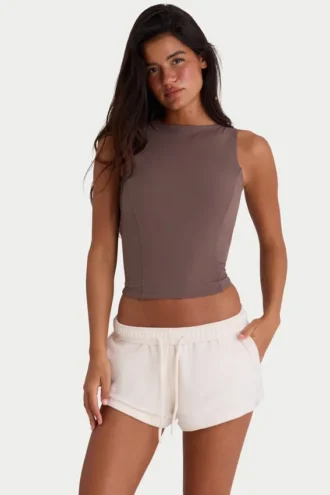Pantaloni scurți din jersey periat cu elastic, în culoarea Ecru Pantaloni scurți din jersey periat cu elastic, în culoarea Ecru