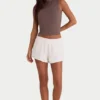 Pantaloni scurți din jersey periat cu elastic, în culoarea Ecru
