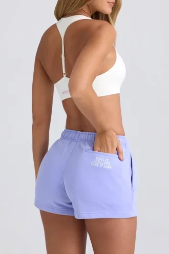 Pantaloni scurți din material de trening cu talie medie, culoare Periwinkle