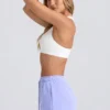 Pantaloni scurți din material de trening cu talie medie, culoare Periwinkle Pantaloni scurți din material de trening cu talie medie, culoare Periwinkle