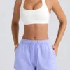 Pantaloni scurți din material de trening cu talie medie, culoare Periwinkle Pantaloni scurți din material de trening cu talie medie, culoare Periwinkle