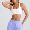 Pantaloni scurți din material de trening cu talie medie, culoare Periwinkle Pantaloni scurți din material de trening cu talie medie, culoare Periwinkle