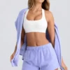 Pantaloni scurți din material de trening cu talie medie, culoare Periwinkle Pantaloni scurți din material de trening cu talie medie, culoare Periwinkle