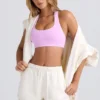 Pantaloni scurți din material de trening cu talie medie, în culoarea cojii de ou Pantaloni scurți din material de trening cu talie medie, în culoarea cojii de ou