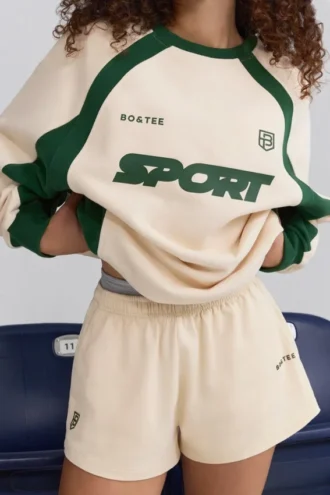 Pantaloni scurți elastici din jersey de bumbac moale, în culoarea marmoră