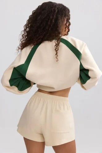 Pantaloni scurți elastici din jersey de bumbac moale, în culoarea marmoră