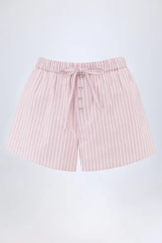 Pantaloni scurți Lariana din poplin de bumbac cu talie medie, cu dungi roz