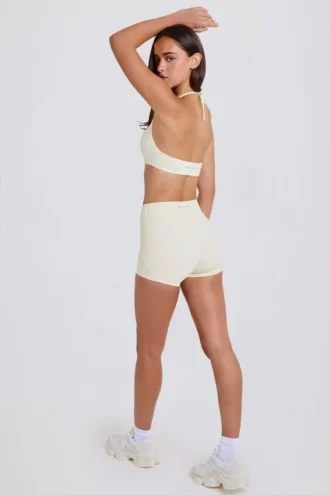 Pantaloni scurți mini cu talie înaltă, culoare crem