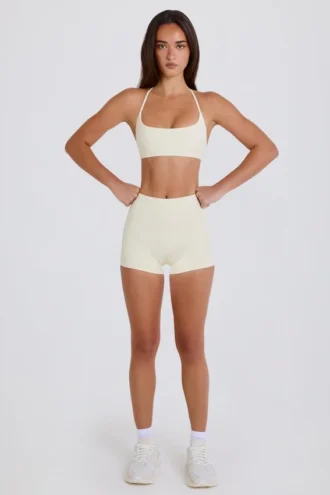 Pantaloni scurți mini cu talie înaltă, culoare crem