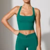 Pantaloni scurți mini cu talie răsucită și buzunare, de culoare verde-albăstrui Pantaloni scurți mini cu talie răsucită și buzunare, de culoare verde-albăstrui