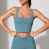 Pantaloni scurți mini cu talie răsucită și buzunare, în albastru piatră Pantaloni scurți mini cu talie răsucită și buzunare, în albastru piatră