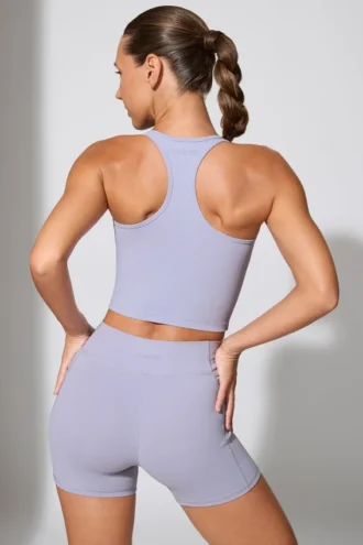 Pantaloni scurți mini cu talie răsucită și buzunare, în culoarea periwinkle