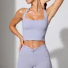 Pantaloni scurți mini cu talie răsucită și buzunare, în culoarea periwinkle Pantaloni scurți mini cu talie răsucită și buzunare, în culoarea periwinkle
