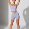 Pantaloni scurți mini cu talie răsucită și buzunare, în culoarea periwinkle Pantaloni scurți mini cu talie răsucită și buzunare, în culoarea periwinkle