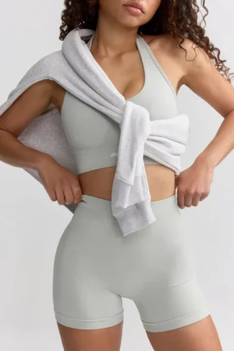Pantaloni scurți mini Define Luxe cu talie înaltă, în culoarea gri
