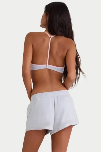 Pantaloni scurți mini din jersey periat, cu talie elastică, în culoarea gri ceață Pantaloni scurți mini din jersey periat, cu talie elastică, în culoarea gri ceață