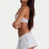 Pantaloni scurți mini din jersey periat, cu talie elastică, în culoarea gri ceață Pantaloni scurți mini din jersey periat, cu talie elastică, în culoarea gri ceață