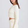 Pantaloni scurți mini din tricot cu nervuri și cordon, de culoare crem Pantaloni scurți mini din tricot cu nervuri și cordon, de culoare crem