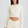 Pantaloni scurți mini din tricot cu nervuri și cordon, de culoare crem Pantaloni scurți mini din tricot cu nervuri și cordon, de culoare crem