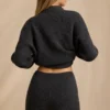 Pantaloni scurți mini din tricot cu talie medie, maro melanj Pantaloni scurți mini din tricot cu talie medie, maro melanj