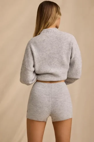 Pantaloni scurți mini din tricot cu talie medie, în nuanța Ice Marl Pantaloni scurți mini din tricot cu talie medie, în nuanța Ice Marl