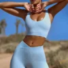Pantaloni scurți mini FlexiRib cu talie înaltă, de culoare albastră