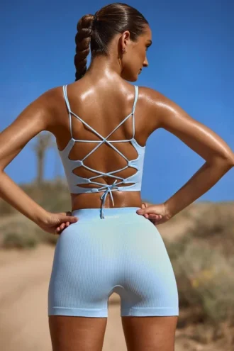Pantaloni scurți mini FlexiRib cu talie înaltă, de culoare albastră Pantaloni scurți mini FlexiRib cu talie înaltă, de culoare albastră
