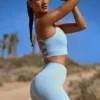Pantaloni scurți mini FlexiRib cu talie înaltă, de culoare albastră