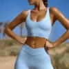 Pantaloni scurți mini FlexiRib cu talie înaltă, de culoare albastră