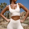 Pantaloni scurți mini FlexiRib cu talie înaltă, de culoare ivoriu