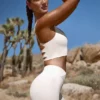 Pantaloni scurți mini FlexiRib cu talie înaltă, de culoare ivoriu