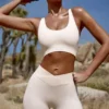 Pantaloni scurți mini FlexiRib cu talie înaltă, de culoare ivoriu