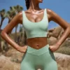 Pantaloni scurți mini FlexiRib cu talie înaltă, de culoare verde Pantaloni scurți mini FlexiRib cu talie înaltă, de culoare verde