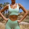 Pantaloni scurți mini FlexiRib cu talie înaltă, de culoare verde Pantaloni scurți mini FlexiRib cu talie înaltă, de culoare verde