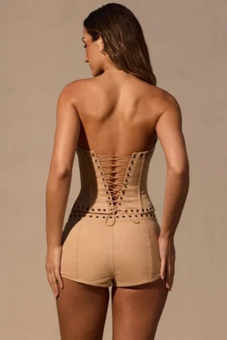 Pantaloni scurți mini Zoryelle cu talie joasă, culoare bej Pantaloni scurți mini Zoryelle cu talie joasă, culoare bej