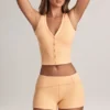 Pantaloni scurți Nina Modal cu talie medie și pliu, culoare piersică Pantaloni scurți Nina Modal cu talie medie și pliu, culoare piersică