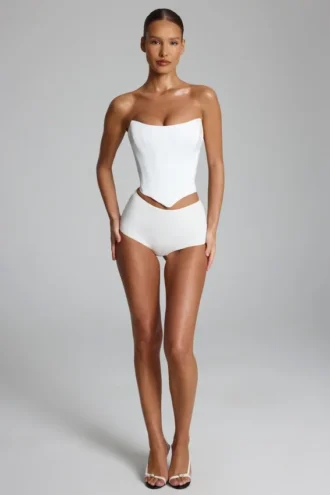 Pantaloni scurți Sabrine din jersey elastic, cu talie joasă, în culoarea albă