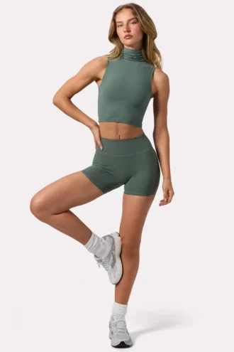 Pantaloni scurți Soft Active cu talie înaltă, în culoarea kaki