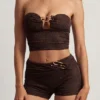 Pantaloni scurți Teagan cu talie medie, culoare ciocolată neagră Pantaloni scurți Teagan cu talie medie, culoare ciocolată neagră