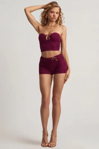 Pantaloni scurți Teagan cu talie medie, în nuanța Berry Purple