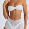 Pantaloni scurți transparenți cu volane Rocas, de culoare albă