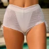 Pantaloni scurți transparenți cu volane Rocas, de culoare albă