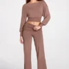 Pantaloni Thea Modal cu talie joasă și croi drept, în culoarea Mocha Pantaloni Thea Modal cu talie joasă și croi drept, în culoarea Mocha